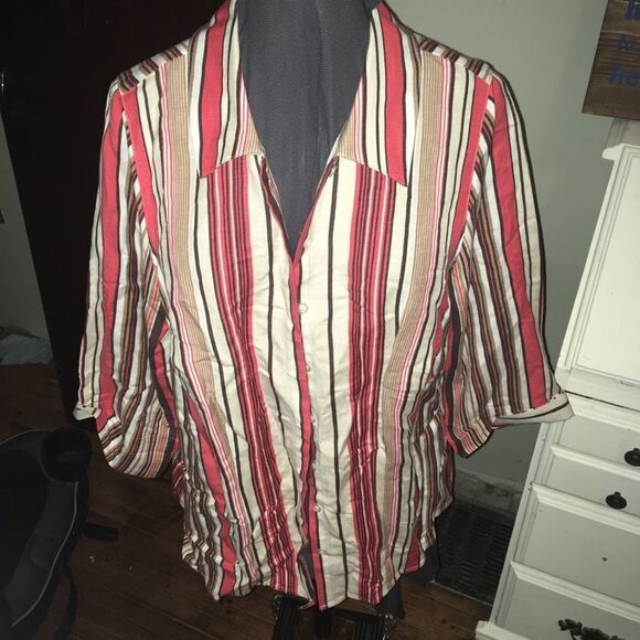 Lane Bryant striped linen retro button down top - Picture 1 of 3